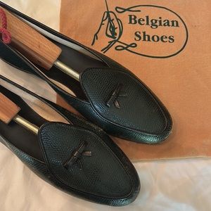 Belgian Shoes - Green Lizard Calf Travelette Loafers